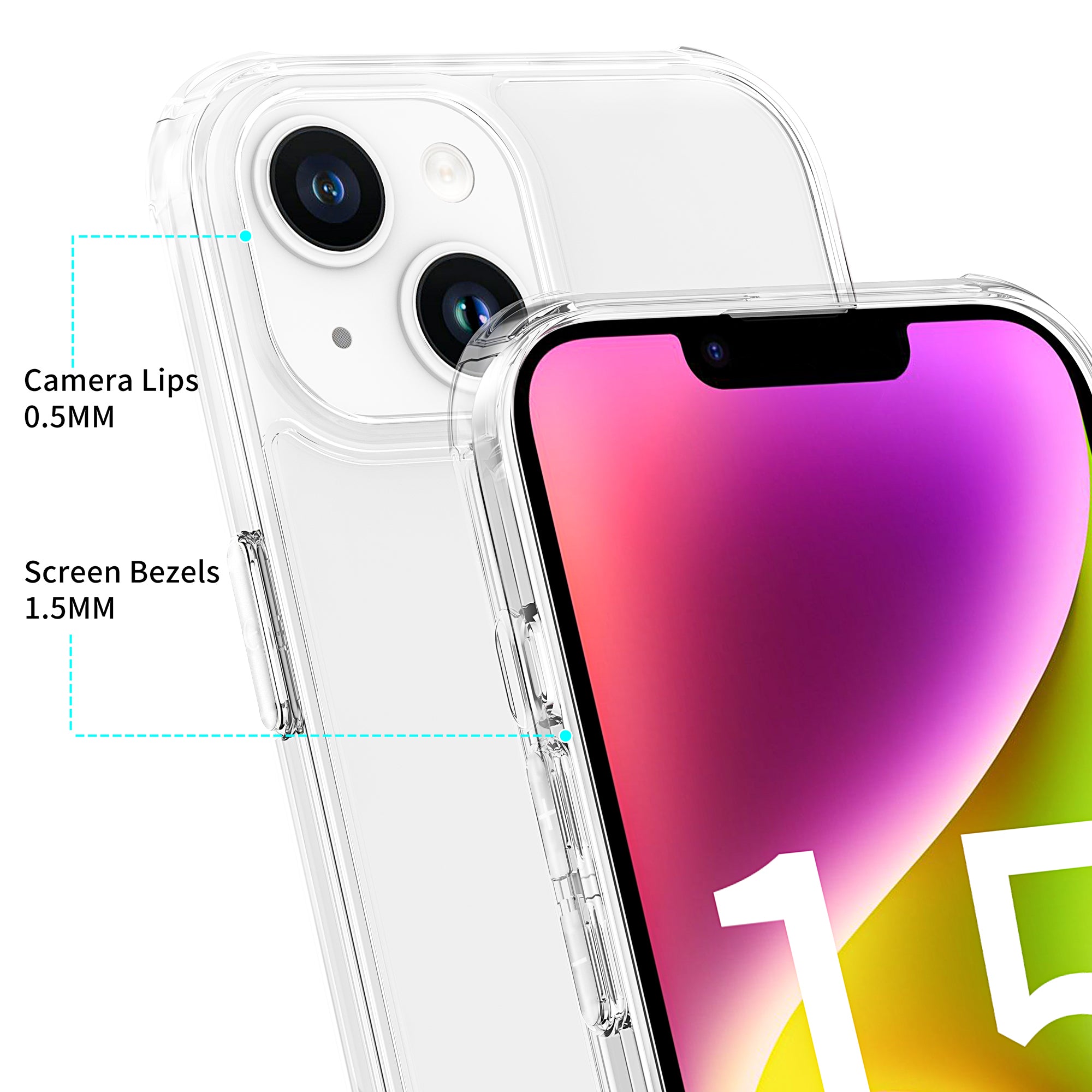 LEEU DESIGN For iPhone 15 Plus 6D Stereo Sound Holes Phone Case Clear Tempered Glass TPU Protective Cover