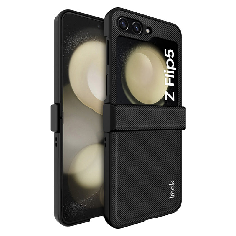 IMAK Ruiyi Series for Samsung Galaxy Z Flip5 5G Phone Cover Carbon Fiber Texture PC + PU Leather Phone Case