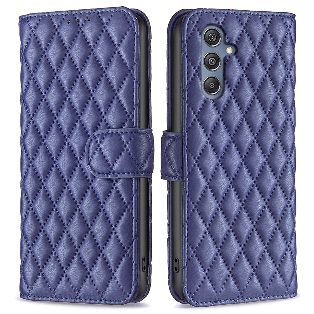 BINFEN COLOR BF Style-14 for Samsung Galaxy F34 5G M34 5G Wallet Phone Case PU Leather Imprinted Grid Stand Cover