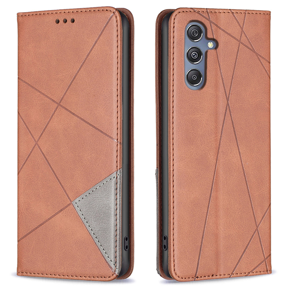 For Samsung Galaxy F34 5G M34 5G Stand Flip Cover PU Leather Imprinted Line Phone Case with Card Slots