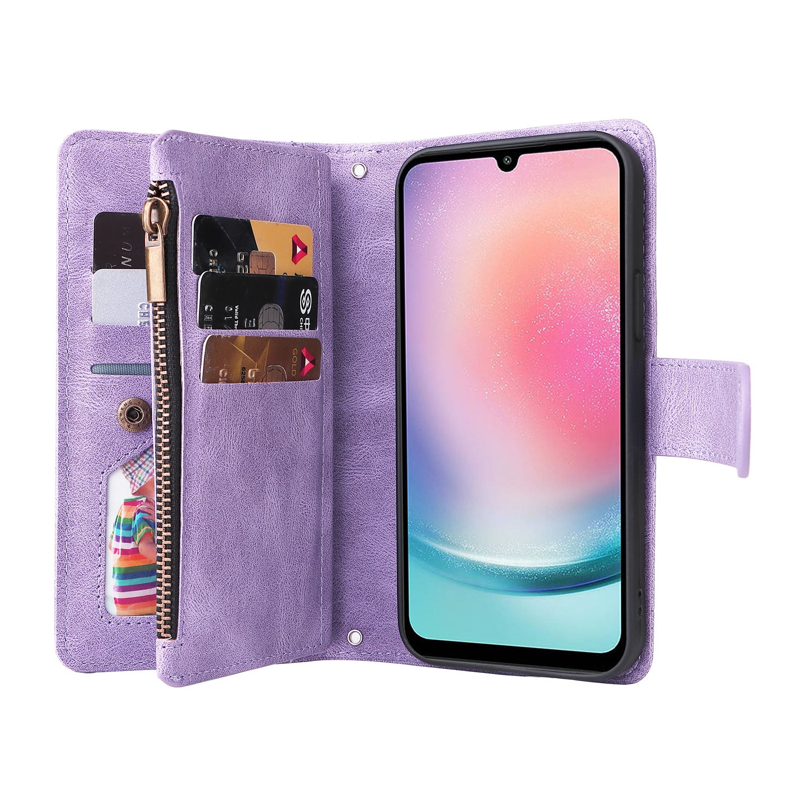 For Samsung Galaxy A24 5G A24 4G A25 5G Zipper Pocket Wallet Stand Phone Case Multiple Card Slots Leather Cover