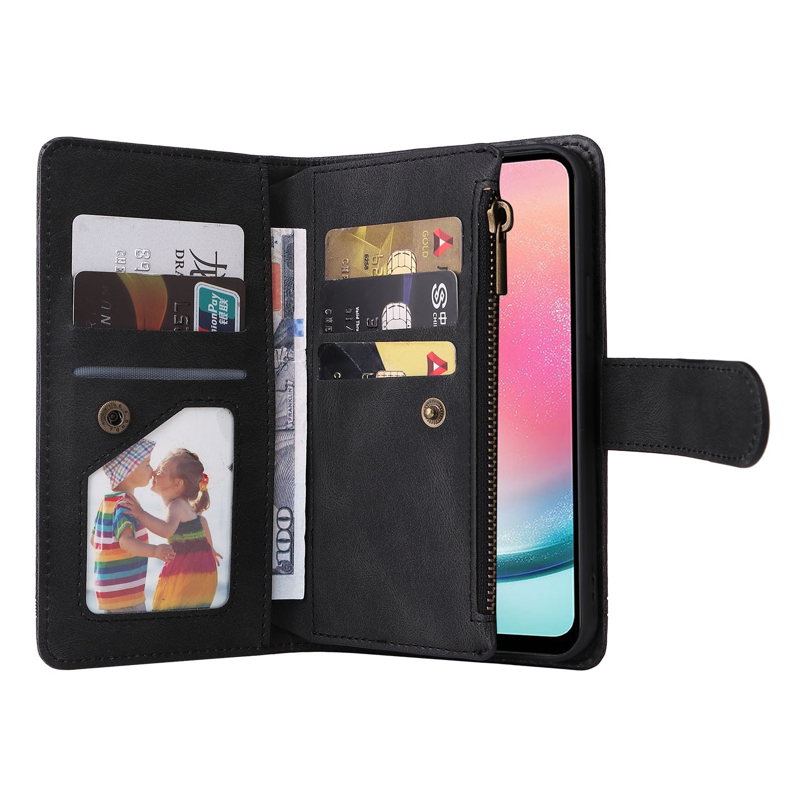 For Samsung Galaxy A24 5G A24 4G A25 5G Zipper Pocket Wallet Stand Phone Case Multiple Card Slots Leather Cover