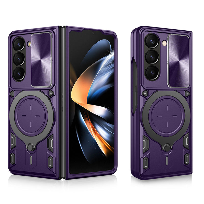 Pro Samsung Galaxy Z Fold5 5G s otočným stojánkem Kryt na telefon PC TPU pouzdro s posuvnou ochranou objektivu