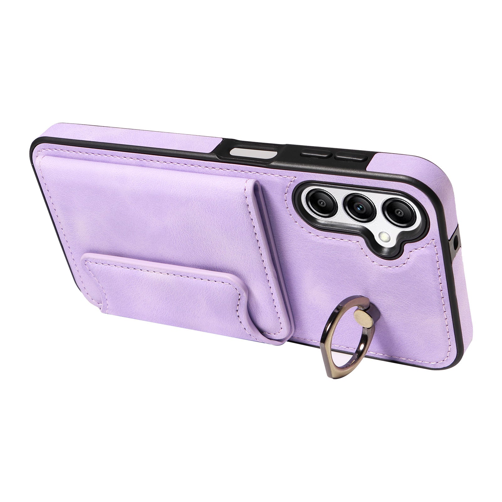001 For Samsung Galaxy A14 5G A14 4G Ring Kickstand Card Holder Cover Skin-touch PU Leather TPU Phone Case