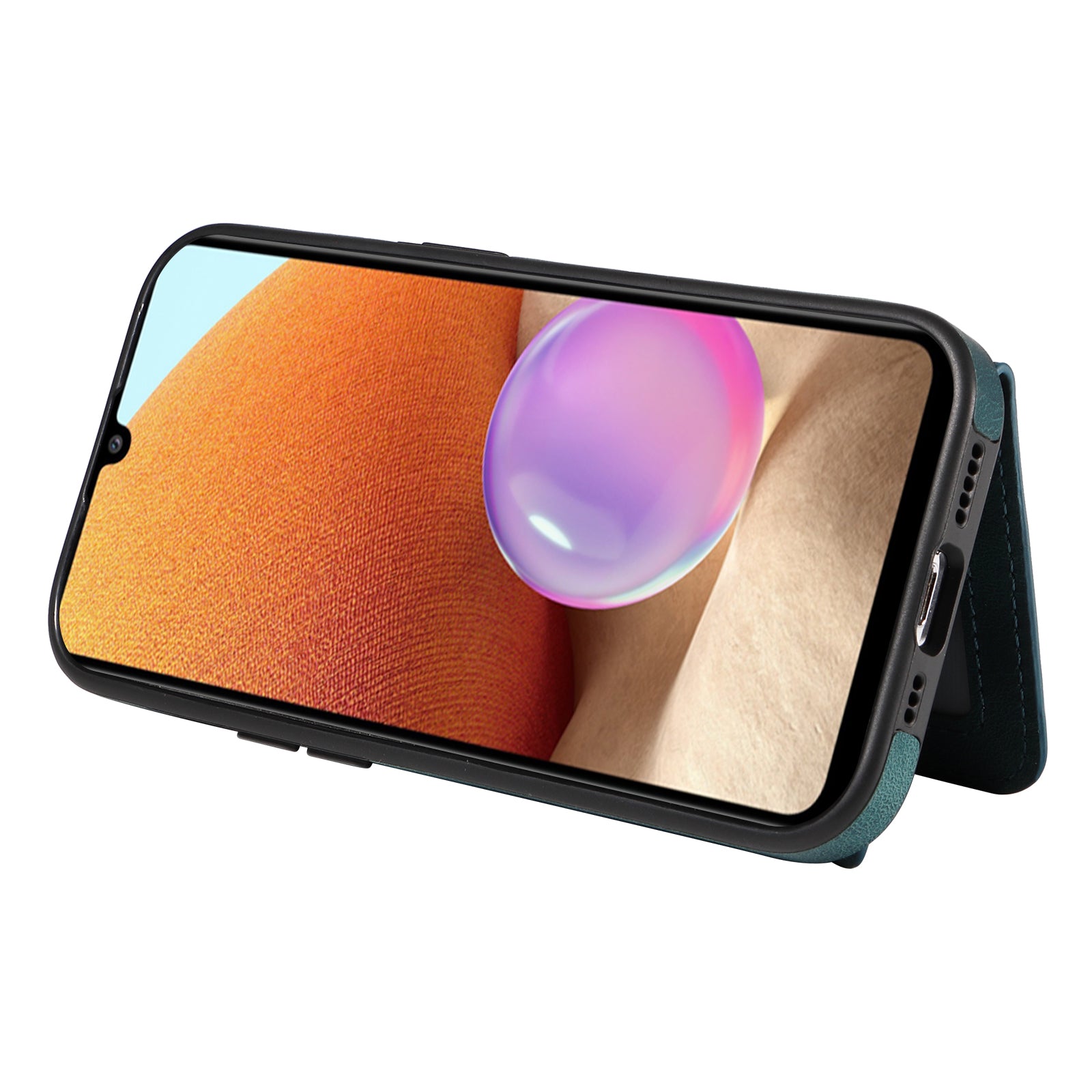 001 For Samsung Galaxy A32 4G (EU Version) PU Leather Coated TPU Phone Cover Ring Kickstand Card Holder Case