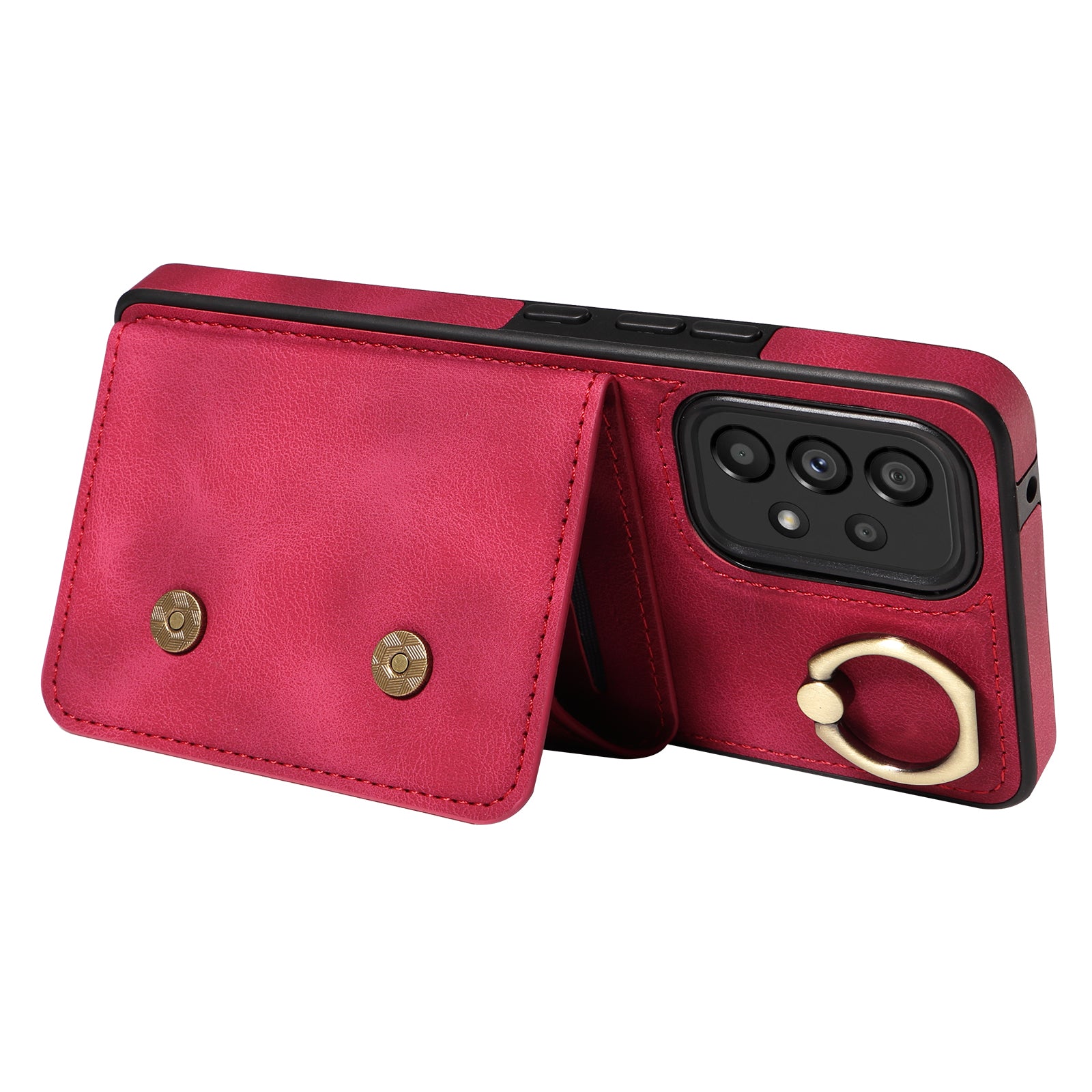 001 For Samsung Galaxy A53 5G Card Holder Anti-fall Phone Case Finger Ring Kickstand PU Leather TPU Cover