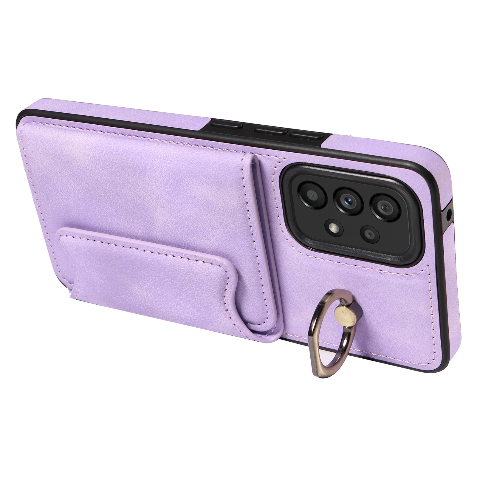 001 For Samsung Galaxy A53 5G Card Holder Anti-fall Phone Case Finger Ring Kickstand PU Leather TPU Cover
