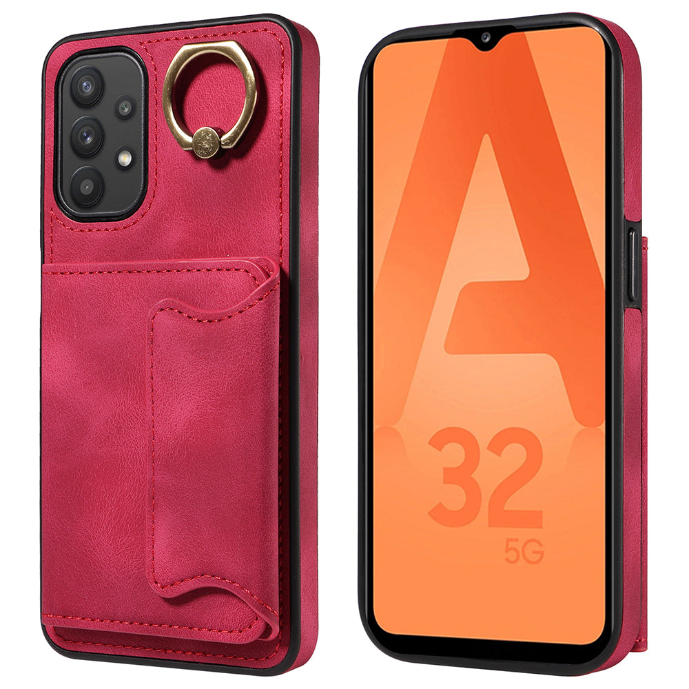 001 For Samsung Galaxy A32 5G M32 5G PU Leather TPU Card Holder Cover Ring Kickstand Smartphone Case