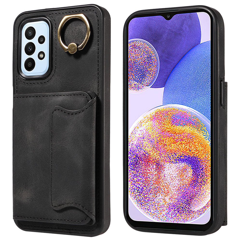 001 For Samsung Galaxy A23 4G A23 5G (Global Version) PU Leather TPU Ring Kickstand Phone Case Card Holder Back Cover