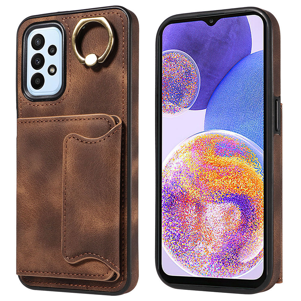 001 For Samsung Galaxy A23 4G A23 5G (Global Version) PU Leather TPU Ring Kickstand Phone Case Card Holder Back Cover