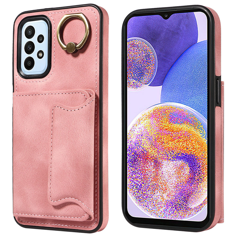 001 For Samsung Galaxy A23 4G A23 5G (Global Version) PU Leather TPU Ring Kickstand Phone Case Card Holder Back Cover