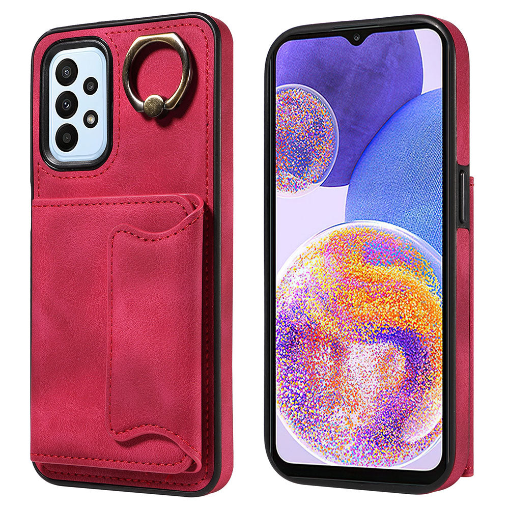 001 For Samsung Galaxy A23 4G A23 5G (Global Version) PU Leather TPU Ring Kickstand Phone Case Card Holder Back Cover