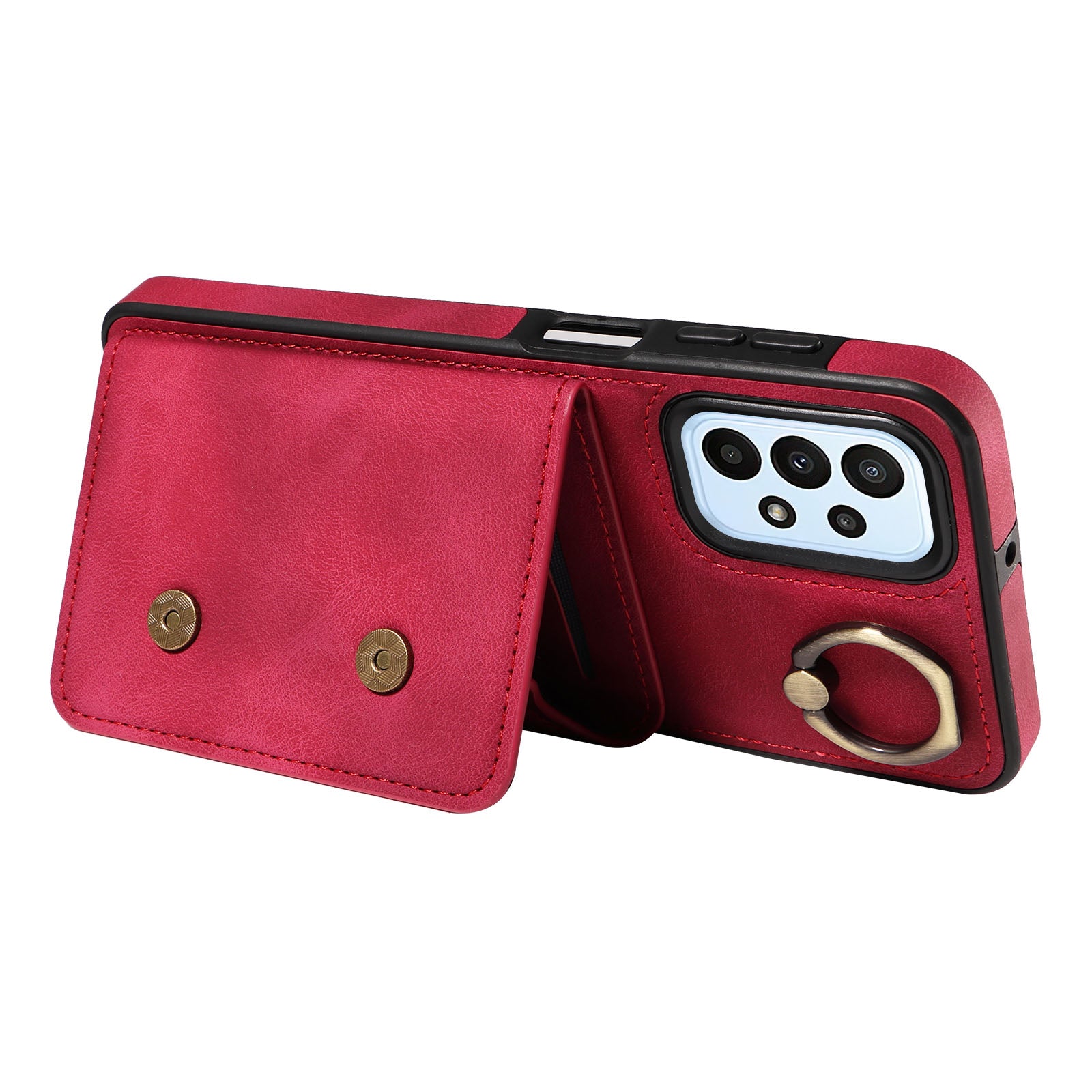 001 For Samsung Galaxy A23 4G A23 5G (Global Version) PU Leather TPU Ring Kickstand Phone Case Card Holder Back Cover