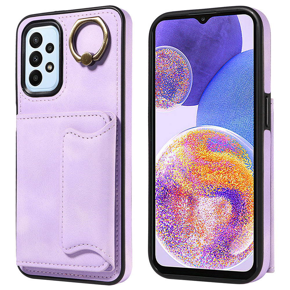 001 For Samsung Galaxy A23 4G A23 5G (Global Version) PU Leather TPU Ring Kickstand Phone Case Card Holder Back Cover
