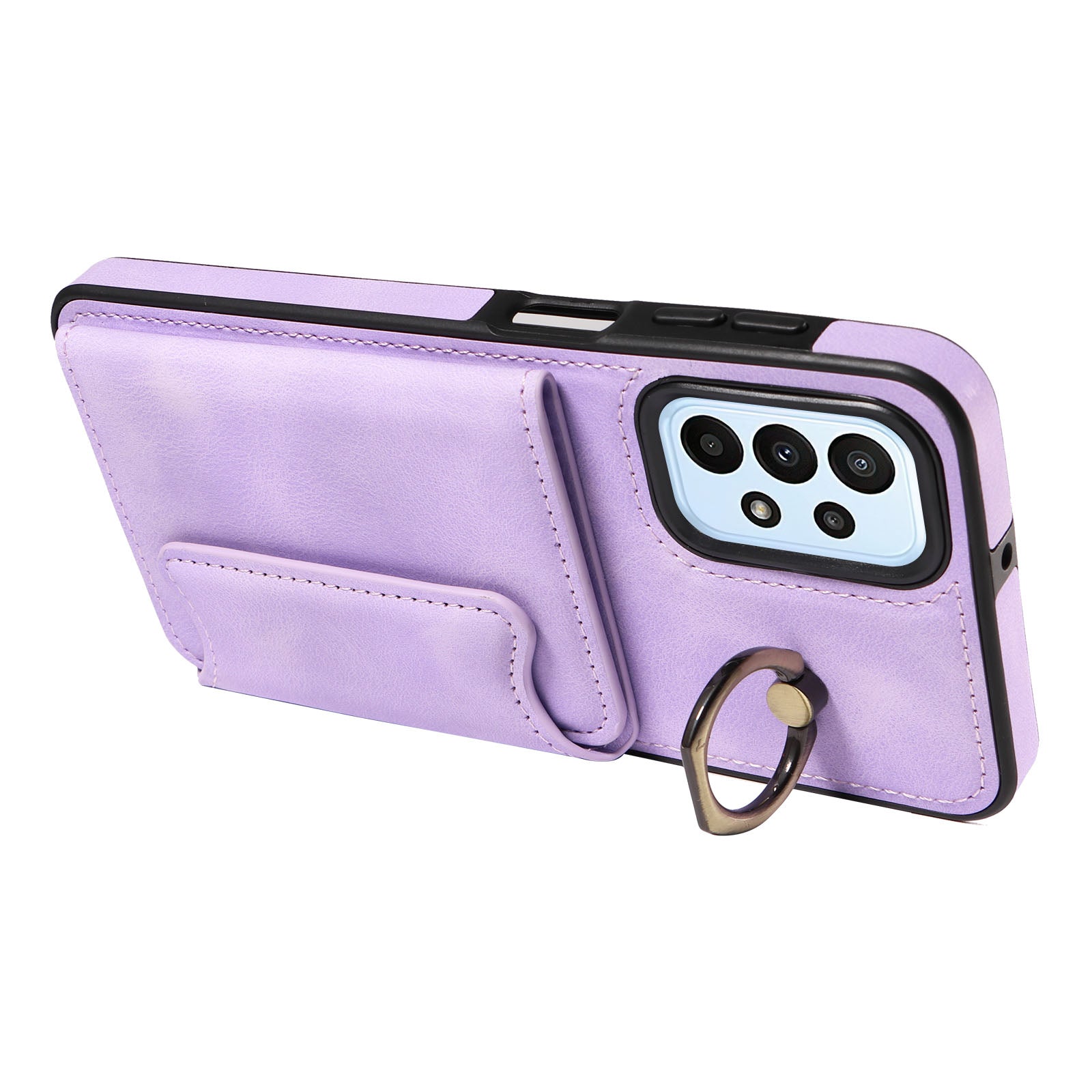 001 For Samsung Galaxy A23 4G A23 5G (Global Version) PU Leather TPU Ring Kickstand Phone Case Card Holder Back Cover