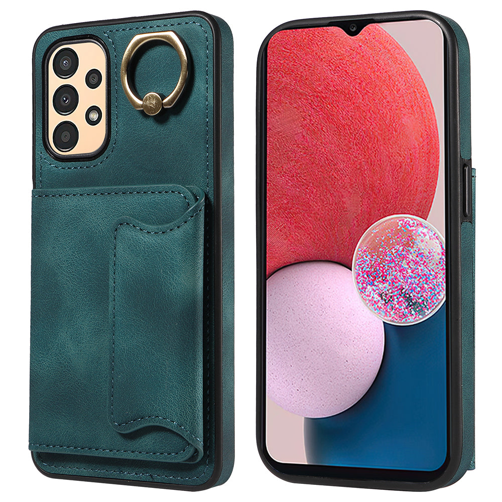 001 For Samsung Galaxy A13 4G A13 5G A04 4G A04s 4G Card Holder Ring Kickstand Phone Case PU Leather Coated TPU Cover