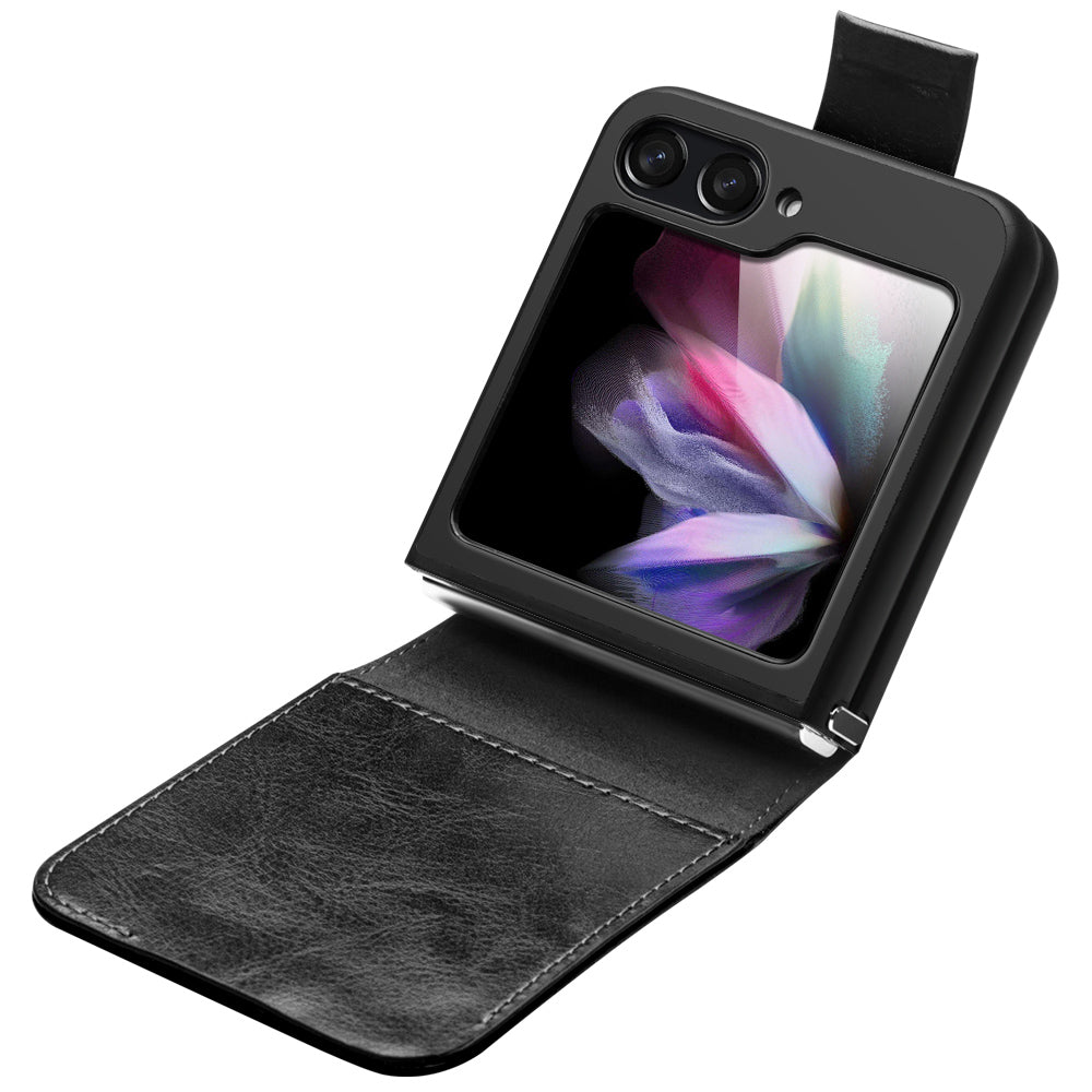 QIALINO For Samsung Galaxy Z Flip5 5G Genuine Cow Leather PC Phone Case Card Holder Slim Fit Cover