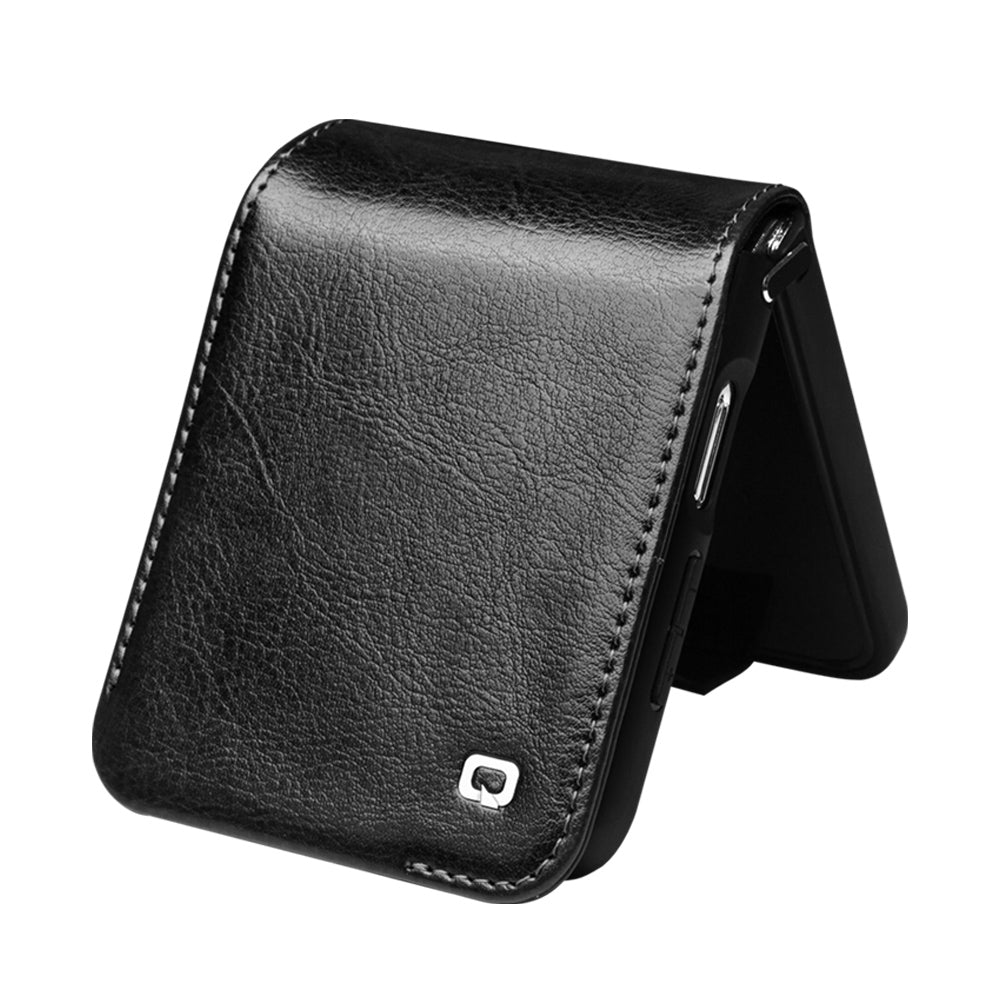 QIALINO For Samsung Galaxy Z Flip5 5G Genuine Cow Leather PC Phone Case Card Holder Slim Fit Cover