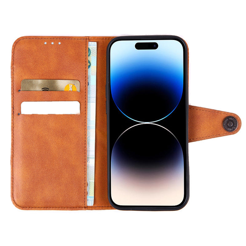 For iPhone 15 Anti-drop Crazy Horse Texture Splicing PU Leather Phone Case Stand Wallet Flip Cover