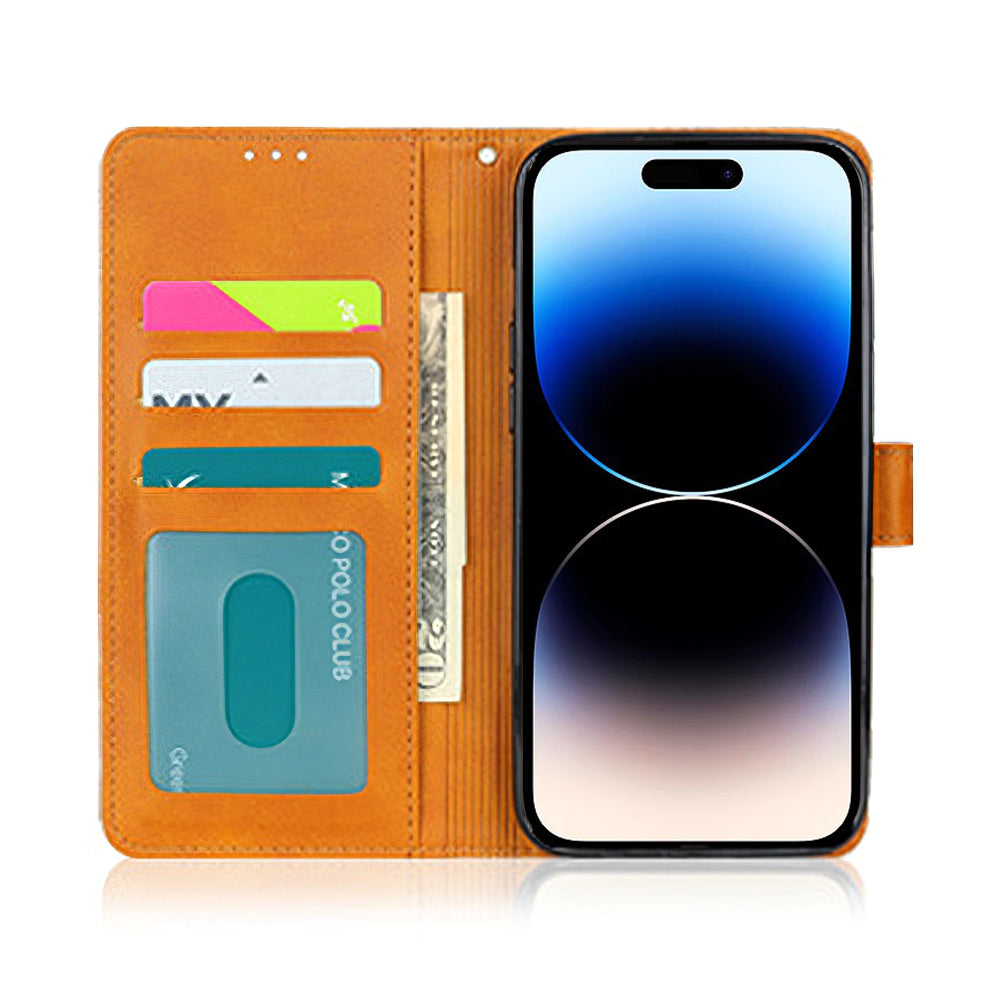 For iPhone 15 Calf Texture PU Leather Canvas TPU Phone Case Foldable Stand Wallet Cover