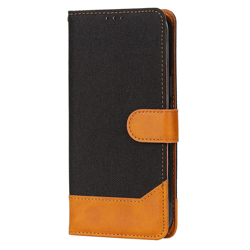 For iPhone 15 Pro Max Stand Wallet Flip Cover Calf Texture PU Leather Canvas TPU Phone Case