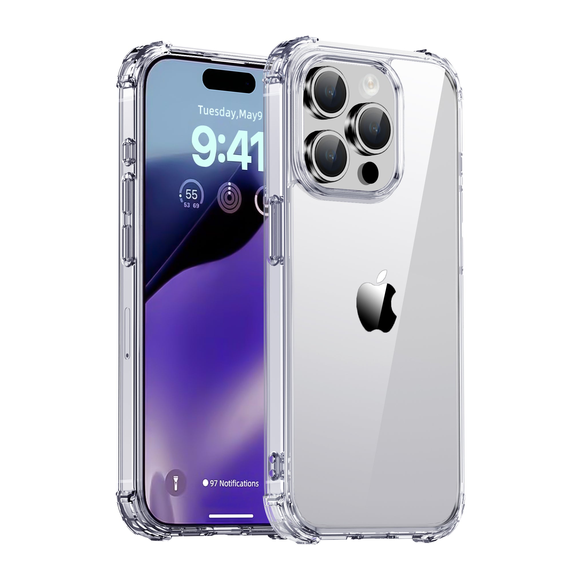 IPAKY Transparent Phone Case for iPhone 15 Pro Hard PC TPU Frame Anti-drop Phone Cover