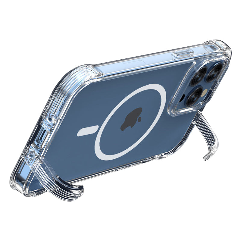 For iPhone 15 Plus Clear PC TPU Phone Case Concealed Kickstand Phone Shell Compatible with MagSafe