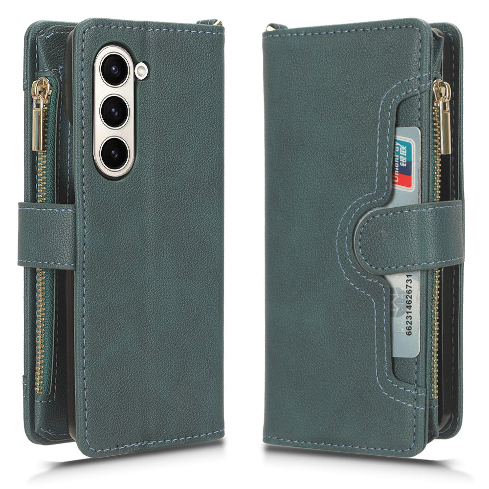 Zipper Pocket Phone Cover for Samsung Galaxy Z Fold5 5G Wallet PU Leather Viewing Stand Case