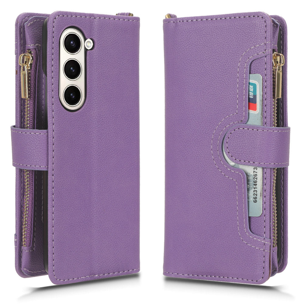 Zipper Pocket Phone Cover for Samsung Galaxy Z Fold5 5G Wallet PU Leather Viewing Stand Case