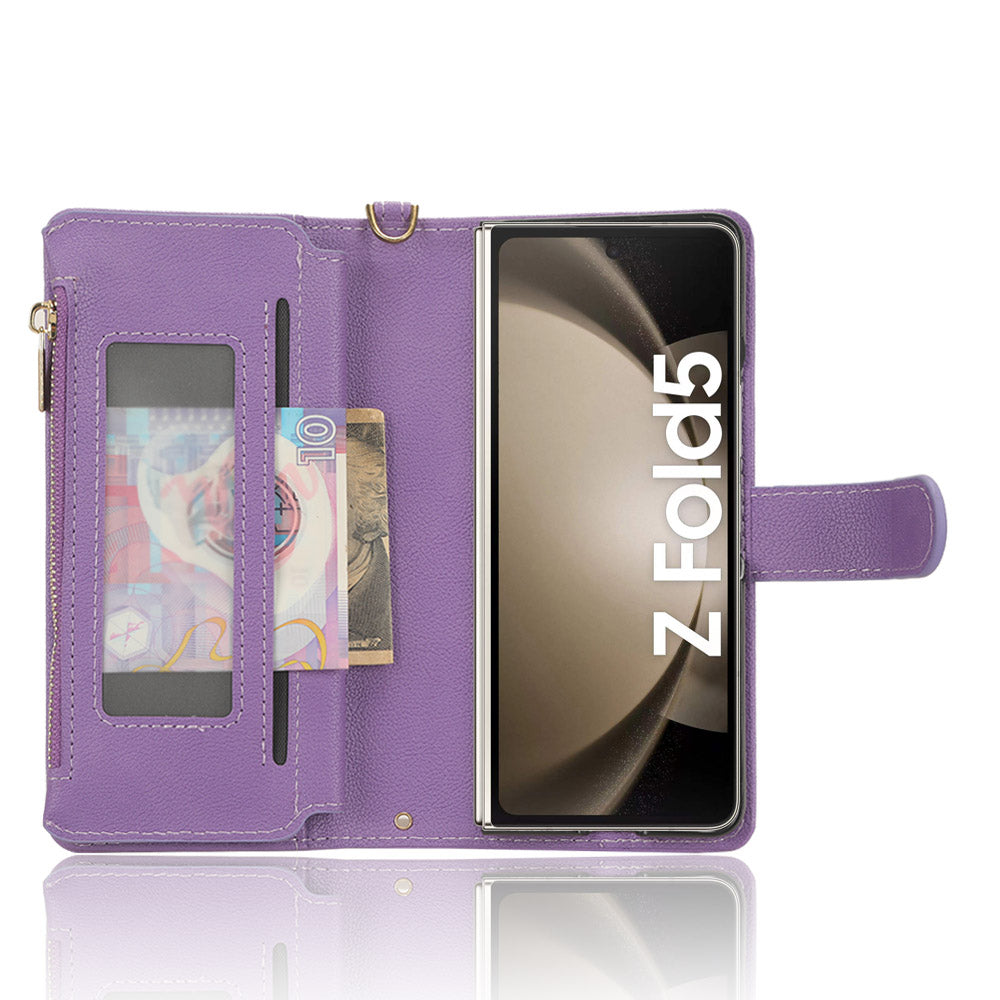 Zipper Pocket Phone Cover for Samsung Galaxy Z Fold5 5G Wallet PU Leather Viewing Stand Case