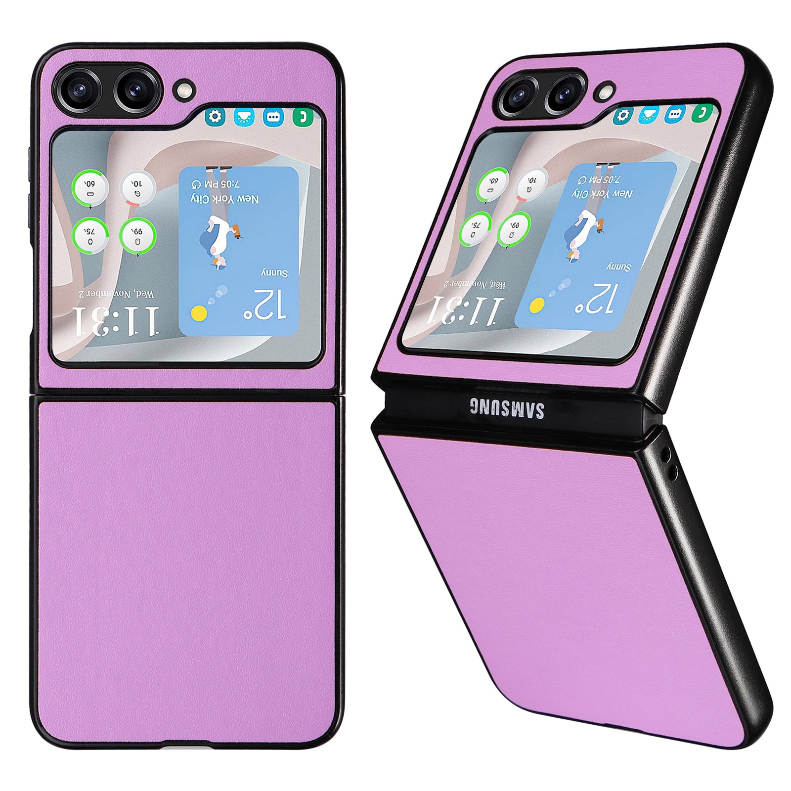 For Samsung Galaxy Z Flip5 5G Shockproof Phone Case Texture PU Leather PC Slim Cover