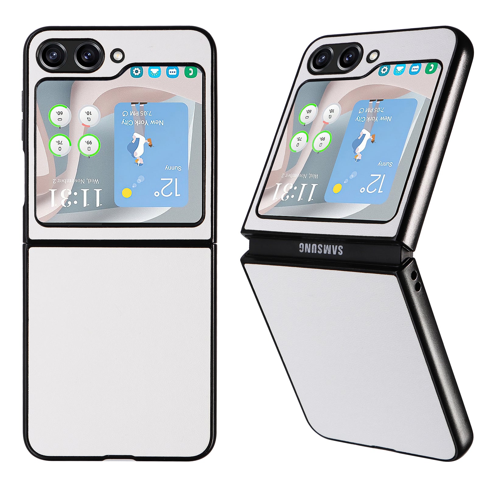 For Samsung Galaxy Z Flip5 5G Shockproof Phone Case Texture PU Leather PC Slim Cover