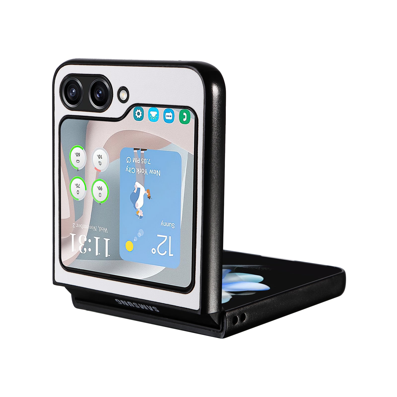 For Samsung Galaxy Z Flip5 5G Shockproof Phone Case Texture PU Leather PC Slim Cover