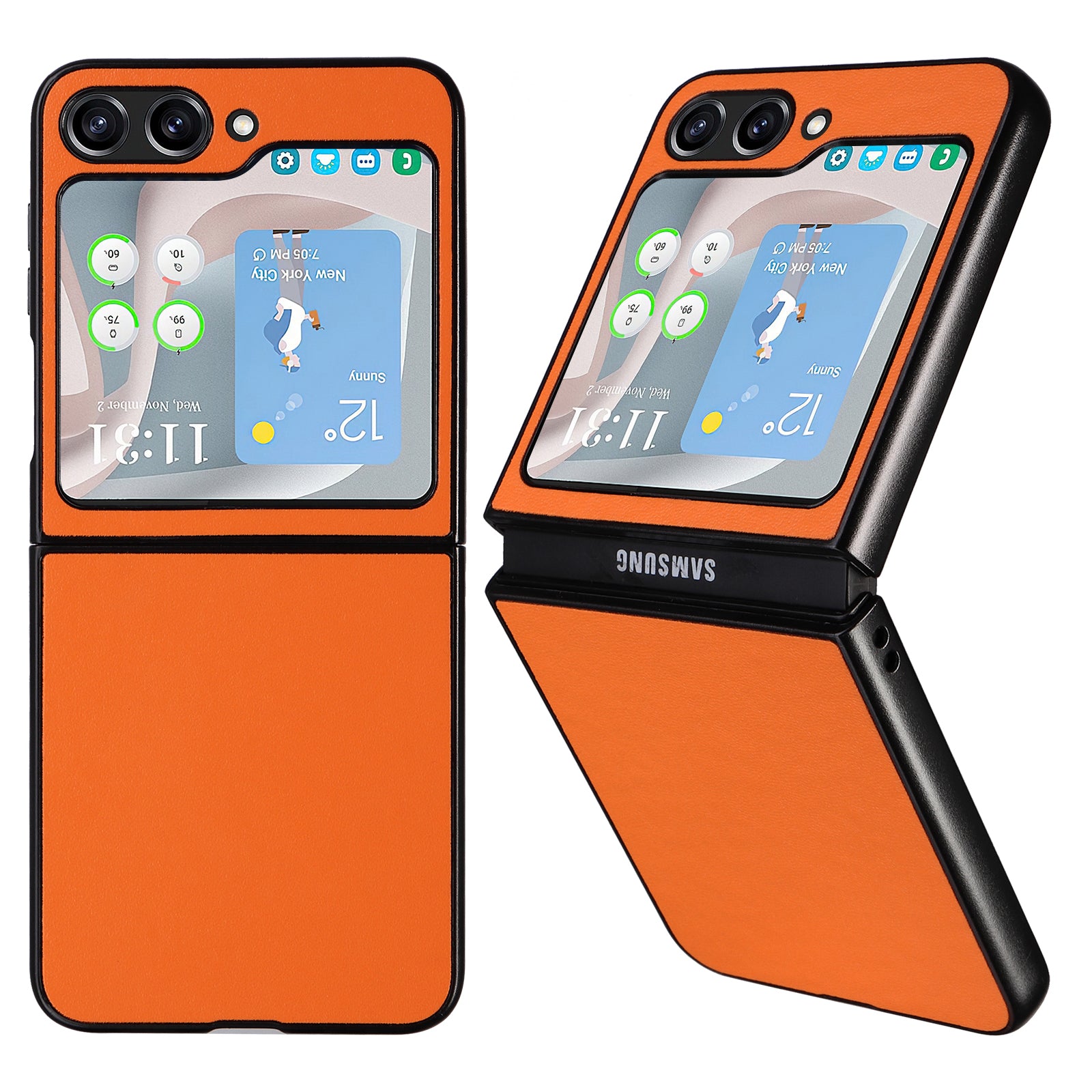 For Samsung Galaxy Z Flip5 5G Shockproof Phone Case Texture PU Leather PC Slim Cover