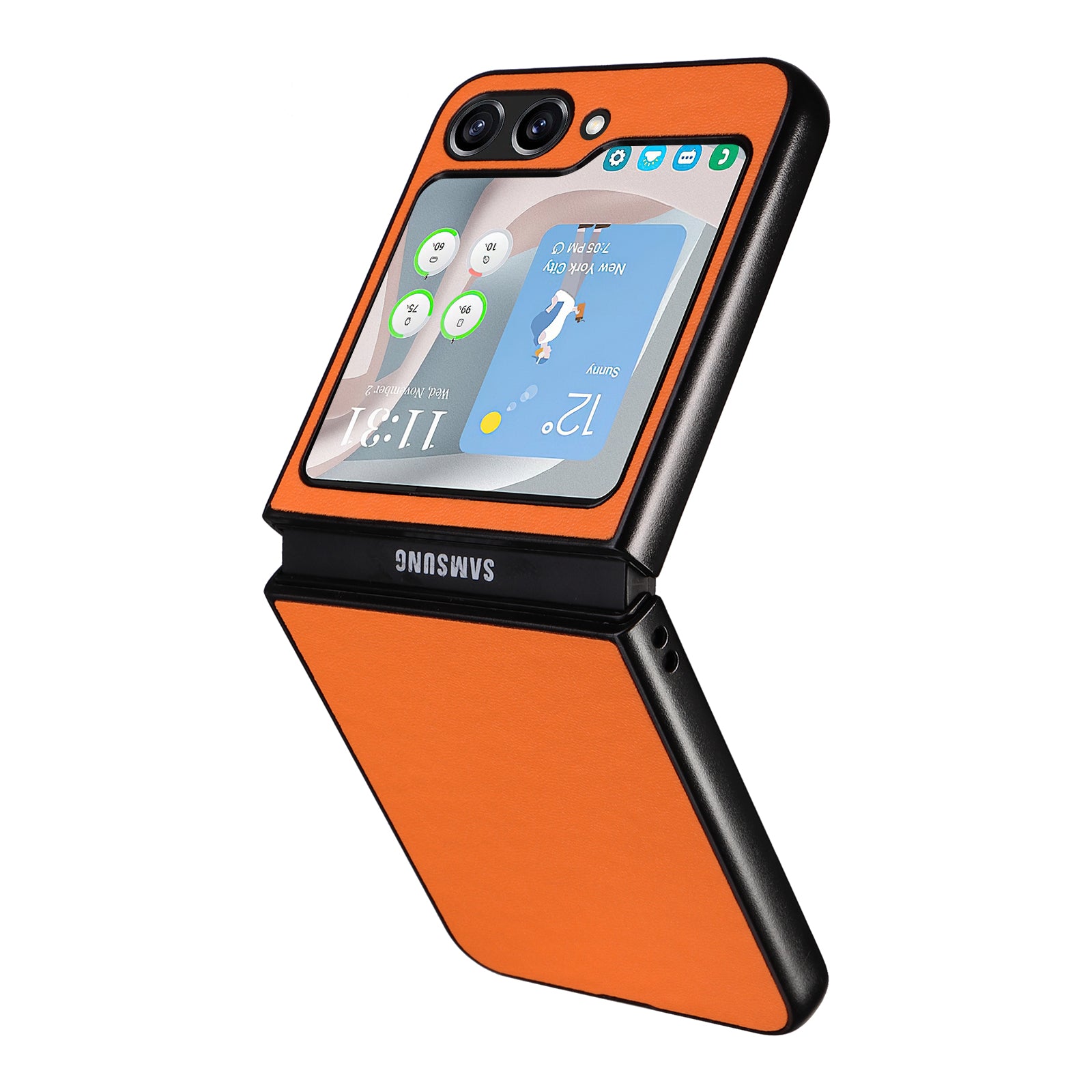 For Samsung Galaxy Z Flip5 5G Shockproof Phone Case Texture PU Leather PC Slim Cover