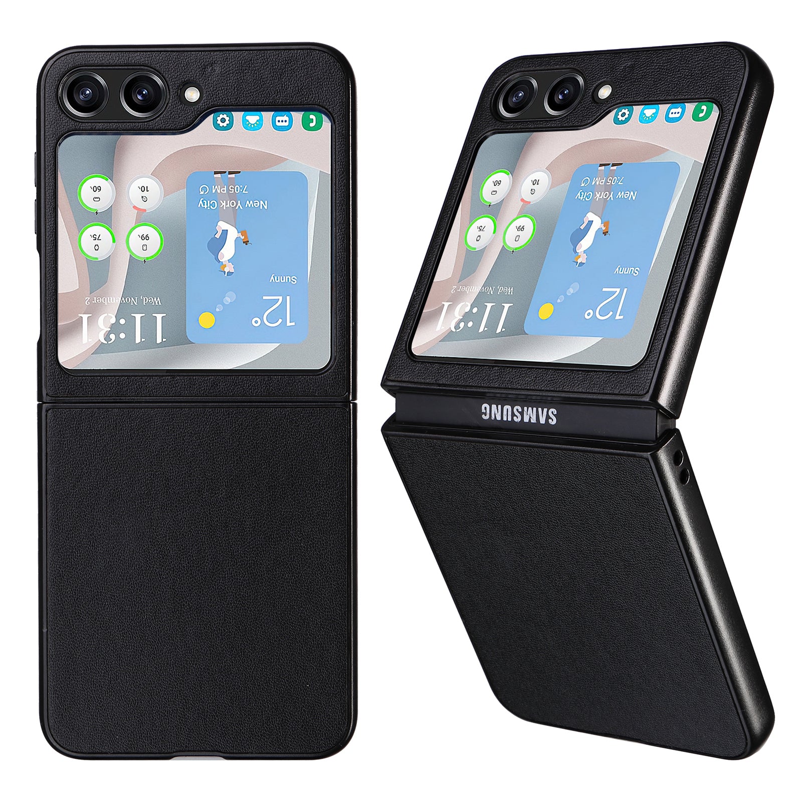 For Samsung Galaxy Z Flip5 5G Shockproof Phone Case Texture PU Leather PC Slim Cover