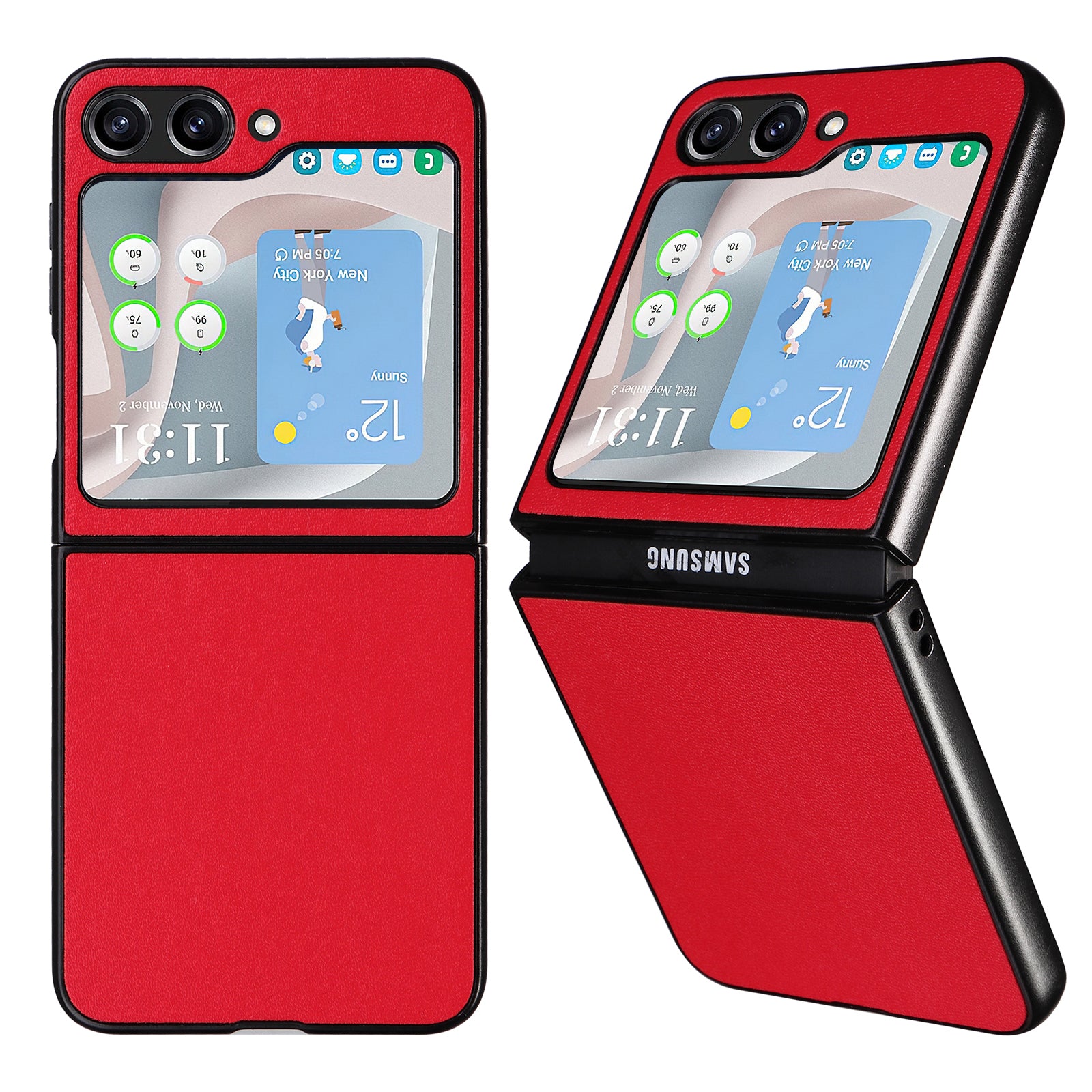 For Samsung Galaxy Z Flip5 5G Shockproof Phone Case Texture PU Leather PC Slim Cover