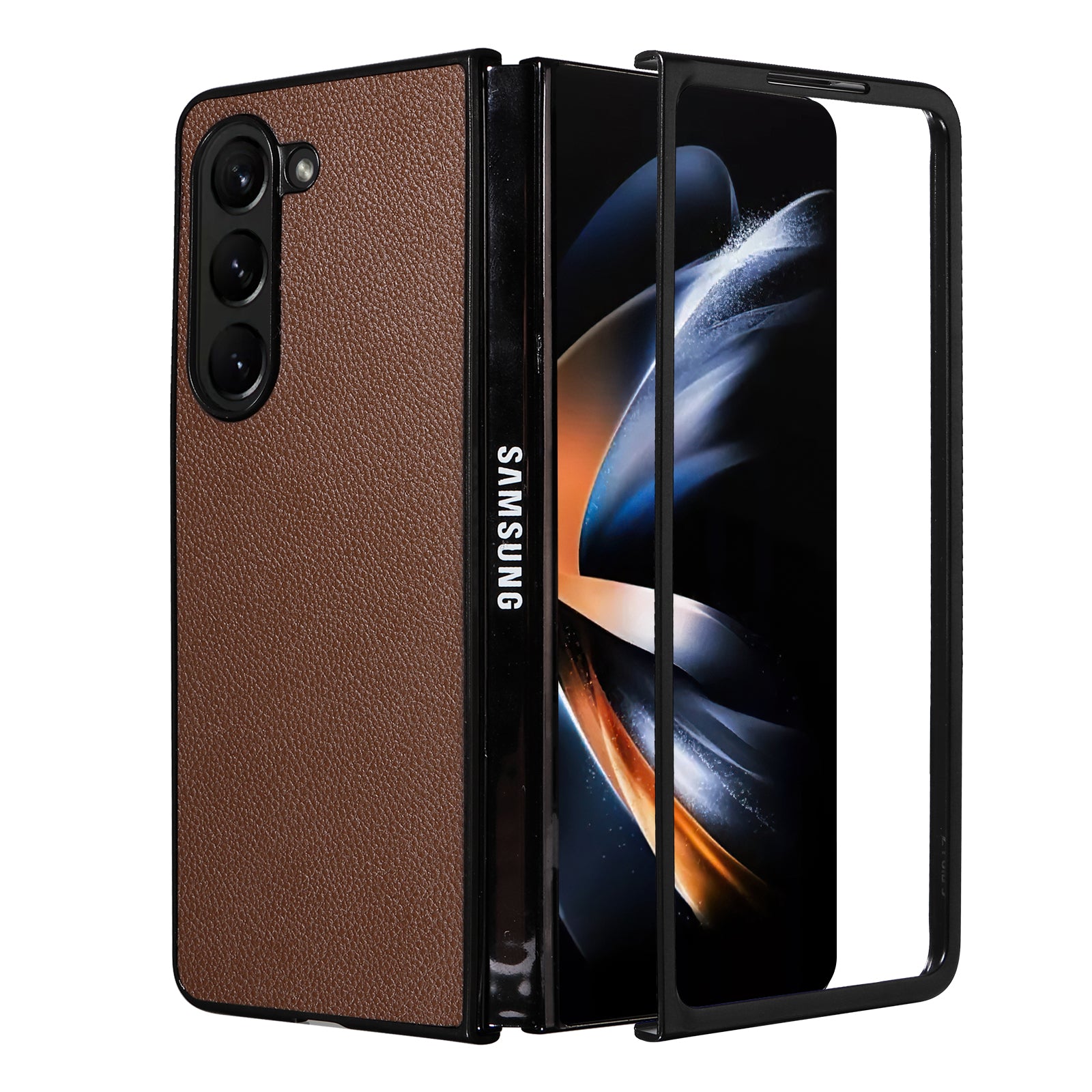 Phone Case for Samsung Galaxy Z Fold5 5G PU Leather Coated PC Litchi Texture Protective Cover