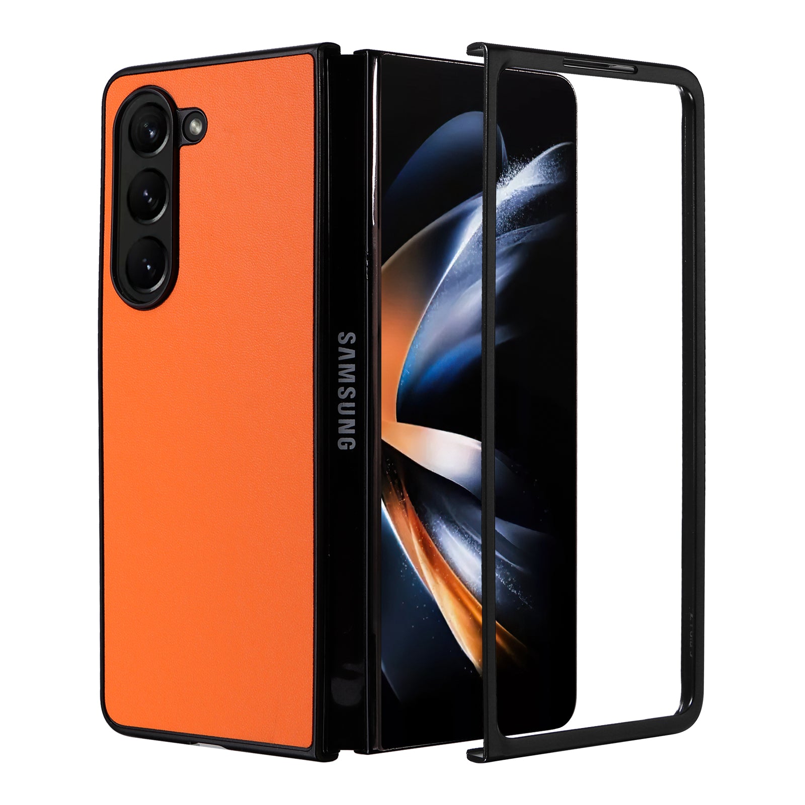 For Samsung Galaxy Z Fold5 5G Textured PU Leather PC Phone Case Folding Back Cover