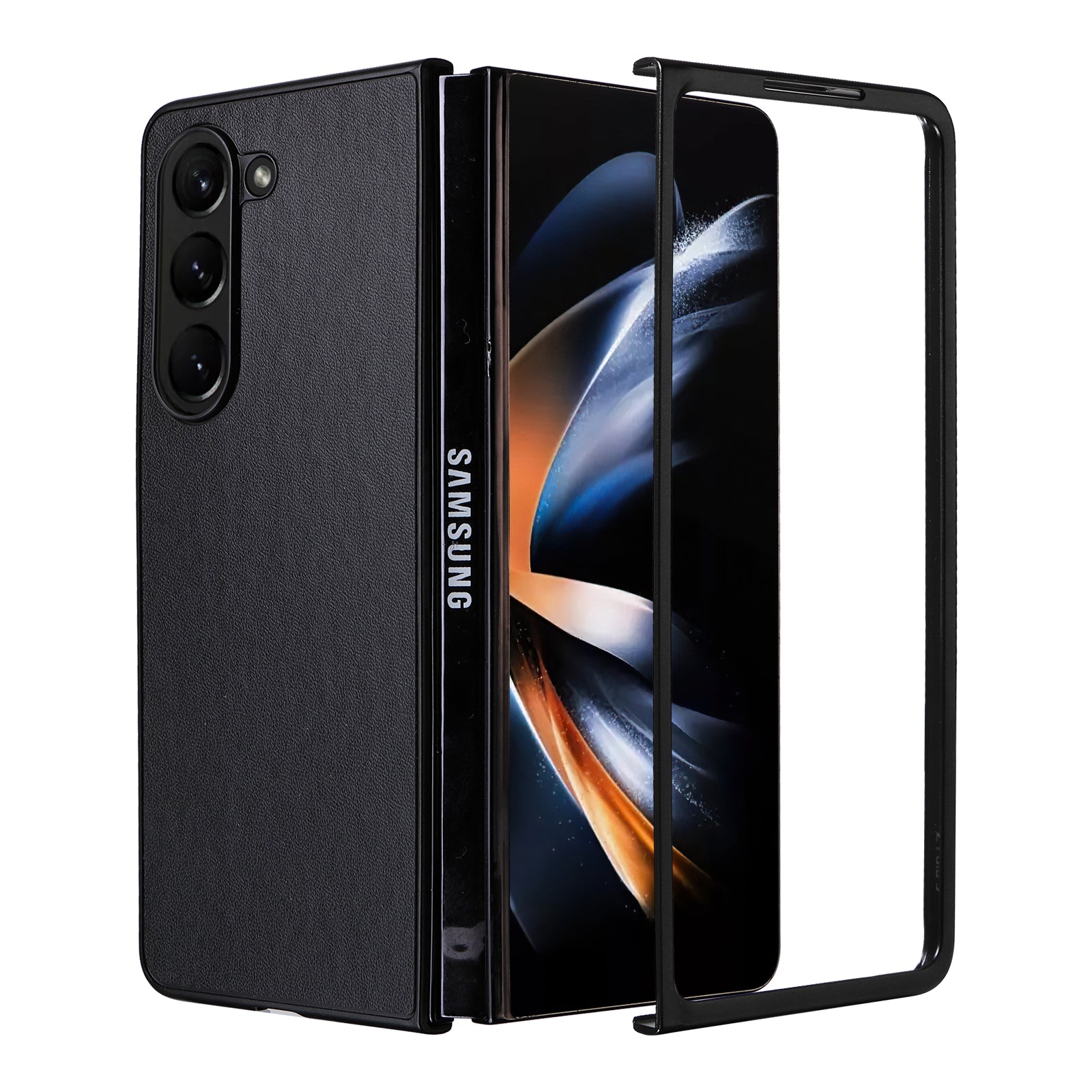 For Samsung Galaxy Z Fold5 5G Textured PU Leather PC Phone Case Folding Back Cover