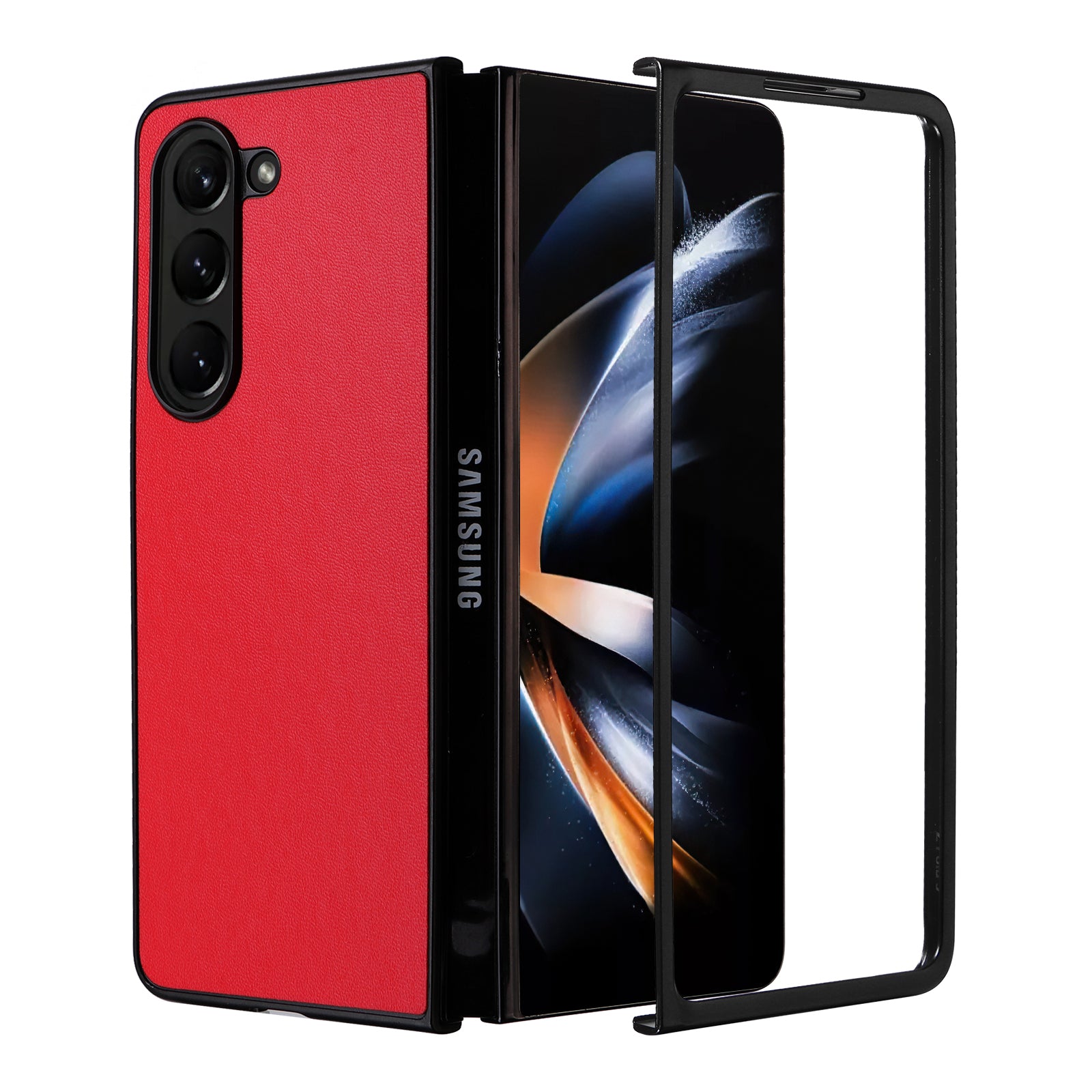 For Samsung Galaxy Z Fold5 5G Textured PU Leather PC Phone Case Folding Back Cover