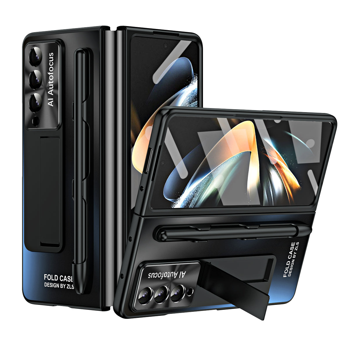 For Samsung Galaxy Z Fold3 5G AG Matte Phone Case Hard PC Kickstand Cover with Glass Front Film Stylus Pen