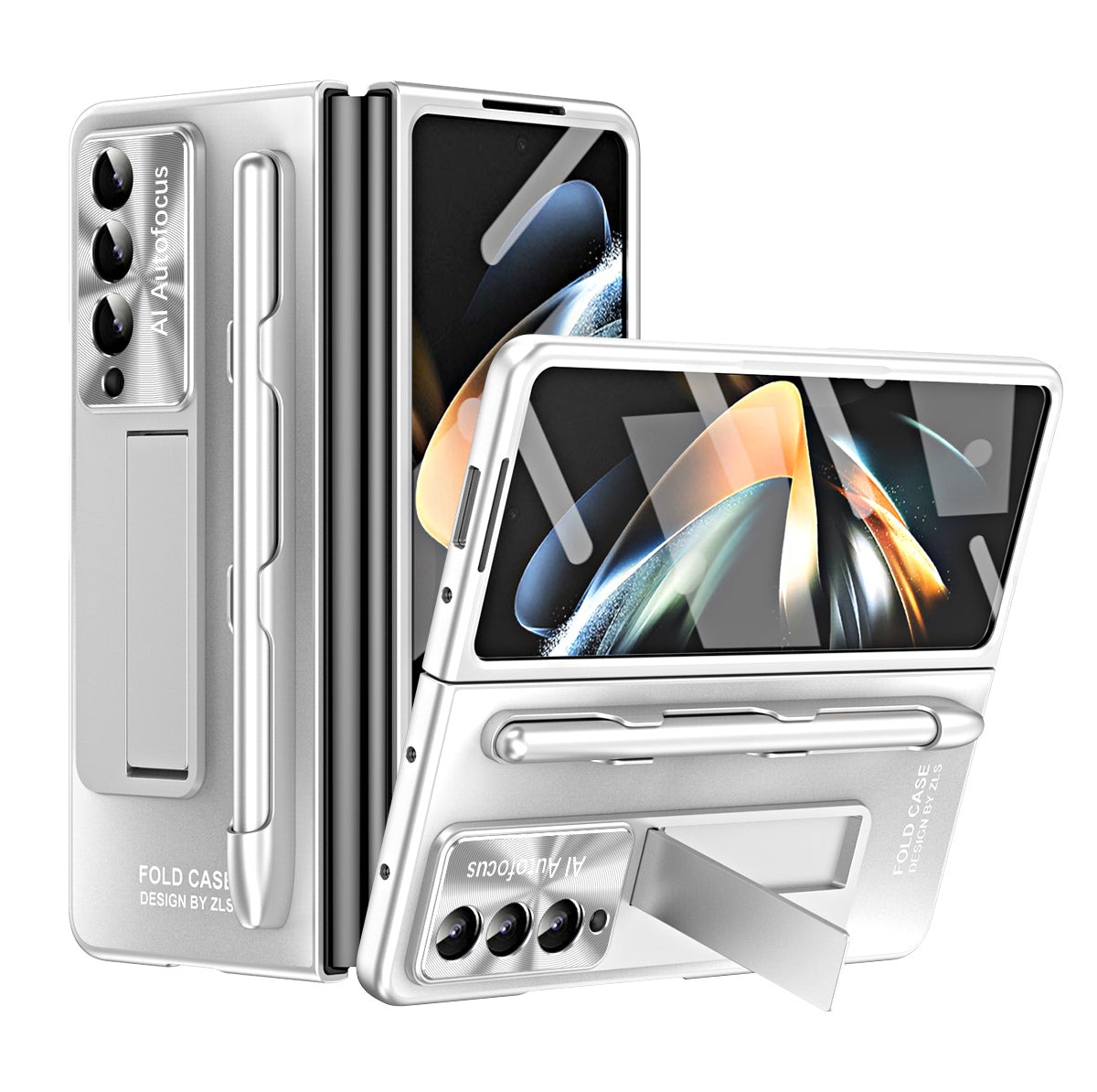 For Samsung Galaxy Z Fold3 5G AG Matte Phone Case Hard PC Kickstand Cover with Glass Front Film Stylus Pen