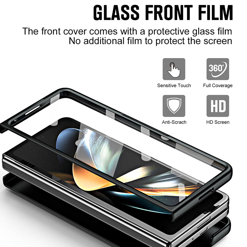 For Samsung Galaxy Z Fold3 5G AG Matte Phone Case Hard PC Kickstand Cover with Glass Front Film Stylus Pen