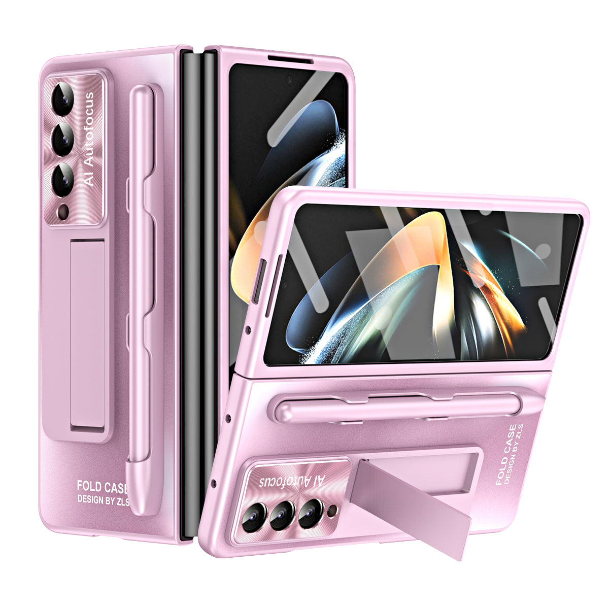 For Samsung Galaxy Z Fold3 5G AG Matte Phone Case Hard PC Kickstand Cover with Glass Front Film Stylus Pen