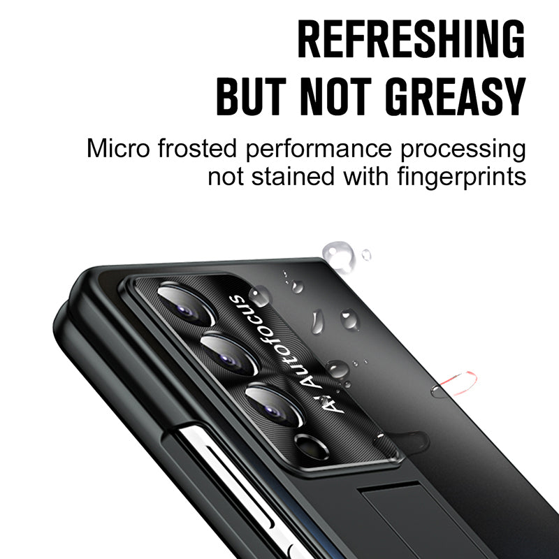 For Samsung Galaxy Z Fold3 5G AG Matte Phone Case Hard PC Kickstand Cover with Glass Front Film Stylus Pen