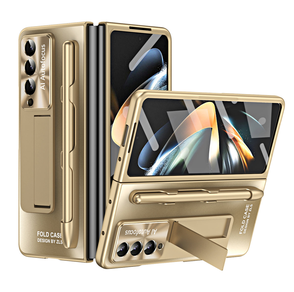 For Samsung Galaxy Z Fold3 5G AG Matte Phone Case Hard PC Kickstand Cover with Glass Front Film Stylus Pen