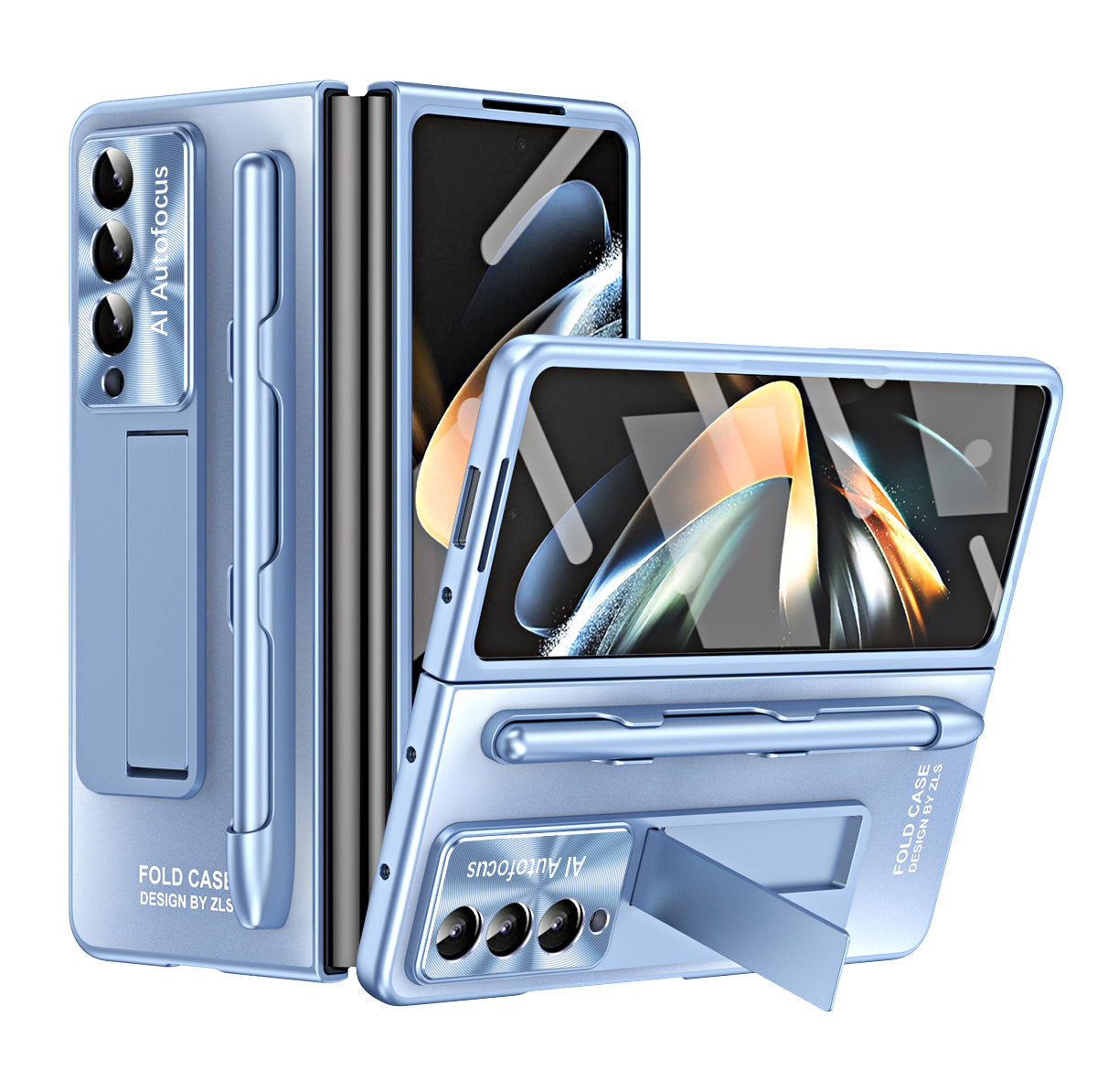 For Samsung Galaxy Z Fold3 5G AG Matte Phone Case Hard PC Kickstand Cover with Glass Front Film Stylus Pen