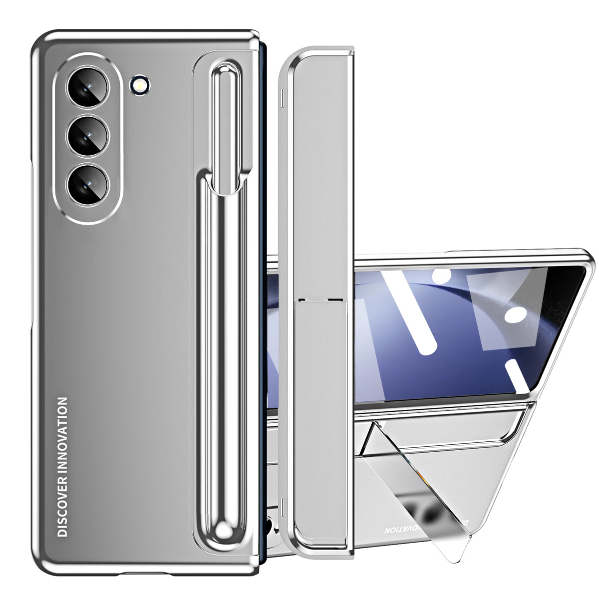 For Samsung Galaxy Z Fold5 5G Kickstand Case Hinge Protection PC Phone Cover with Screen Film Stylus