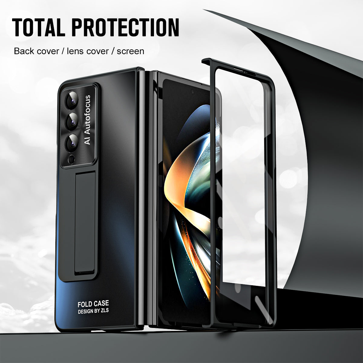 For Samsung Galaxy Z Fold3 5G Hard PC Back Cover AG Matte Kickstand Phone Case with Front Screen Protector
